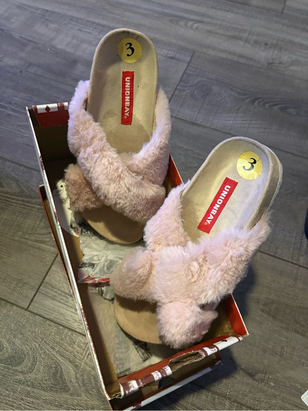 UNIONBAY Pink Faux Fur Slide Flats